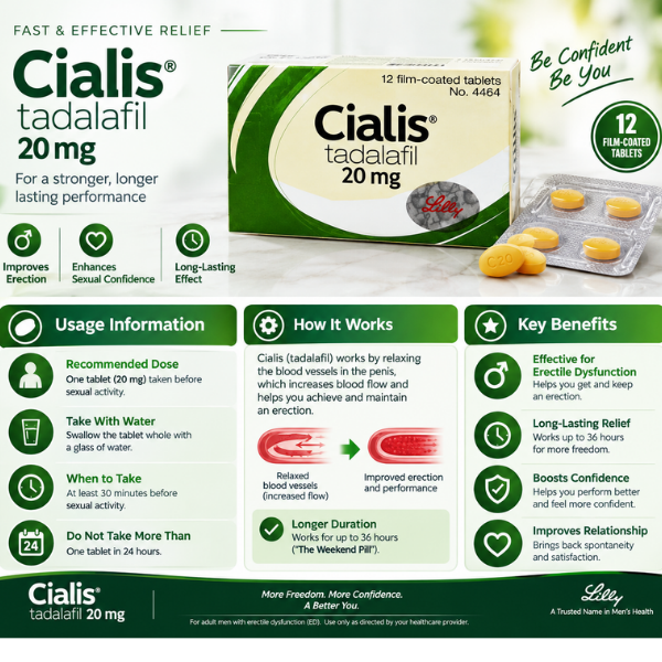 Cialis 20 mg Tablet 12 pc - TabletStore.Pk